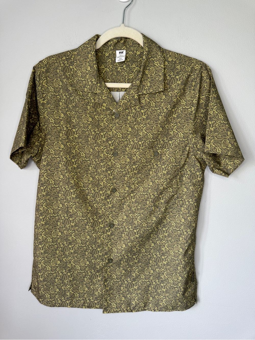 Helly Hansen Olive Green Printed Short Sleeve Camp Shirt